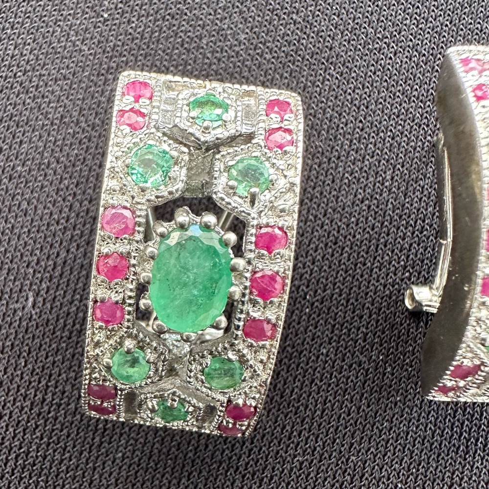 Emerald And Ruby Silver 925 Earrings - image 3